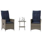 vidaXL 3-delige Bistroset met kussens poly rattan grijs, Tuin en Terras, Verzenden, Nieuw