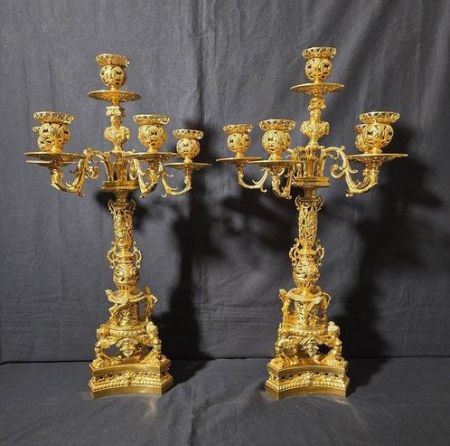 Candélabre (2) - Bronze doré - Napoléon III (h. 65 cm), Antiek en Kunst, Antiek | Klokken