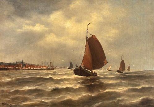 A Hofmans (XX) - Botters voor Hollandse Zuiderzee haven., Antiek en Kunst, Kunst | Schilderijen | Klassiek