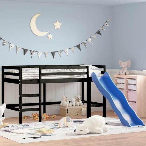 vidaXL Kinderhoogslaper met glijbaan grenenhout zwart 90x190, Huis en Inrichting, Slaapkamer | Bedden, Nieuw, Verzenden