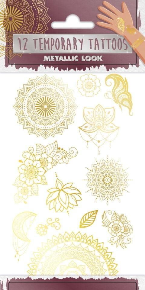 Goud Nep Tattoos Henna 12st, Hobby en Vrije tijd, Feestartikelen, Nieuw, Verzenden