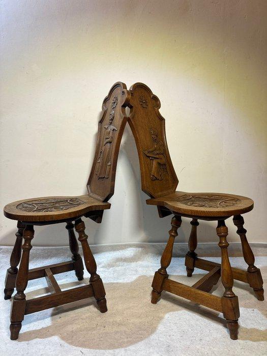 Fauteuil - Fauteuils met Gesneden Figuren - Hout, Antiek en Kunst, Curiosa en Brocante