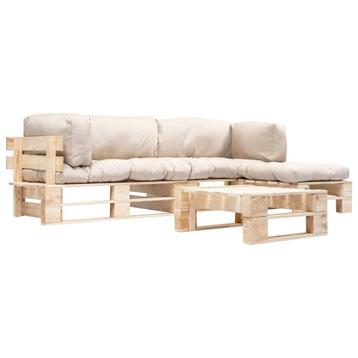 vidaXL 4-delige Loungeset pallet met zandkleurige kussens, Verzenden, Nieuw, Loungeset
