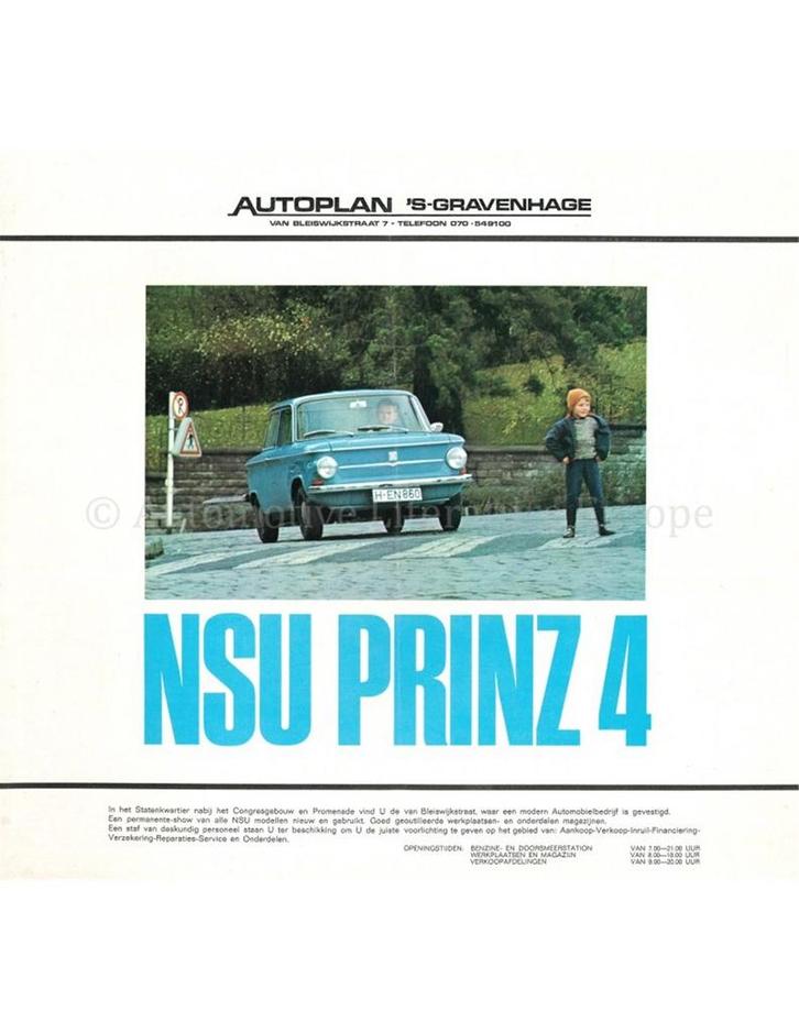 1967 NSU PRINZ 4 BROCHURE NEDERLANDS, Livres, Autos | Brochures & Magazines