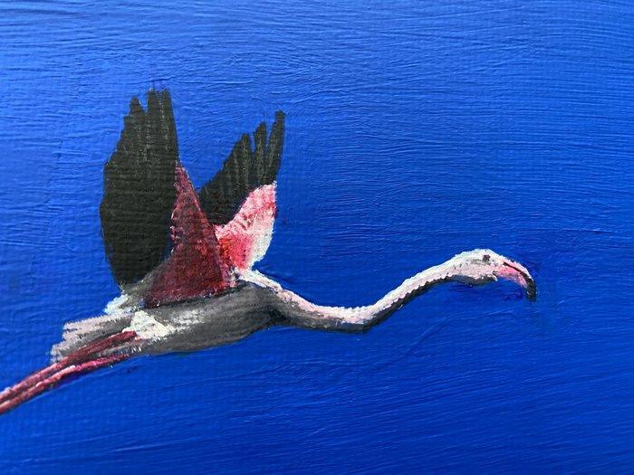 Elise Eekhout - Flying Over Silence - Pop Art Flamingo, Antiek en Kunst, Kunst | Schilderijen | Modern