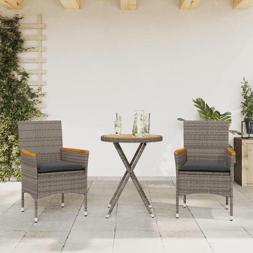 vidaXL 3-delige Bistroset met kussens poly rattan en, Tuin en Terras, Tuinsets en Loungesets, Nieuw, Verzenden