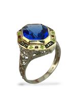 Ring - 14 karaat Witgoud, Art Deco 14K gouden ring met, Nieuw