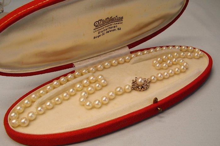 Zonder Minimumprijs - Kralensnoer - 14 karaat Witgoud -, Handtassen en Accessoires, Antieke sieraden