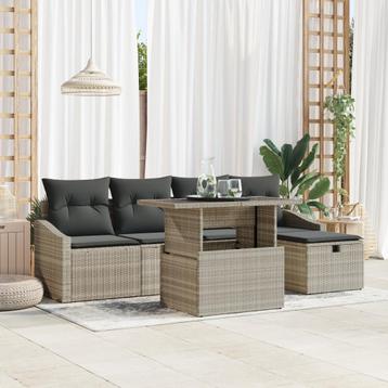 vidaXL 6-delige tuinset met kussens lichtgrijs poly rattan, Verzenden, Tuinset