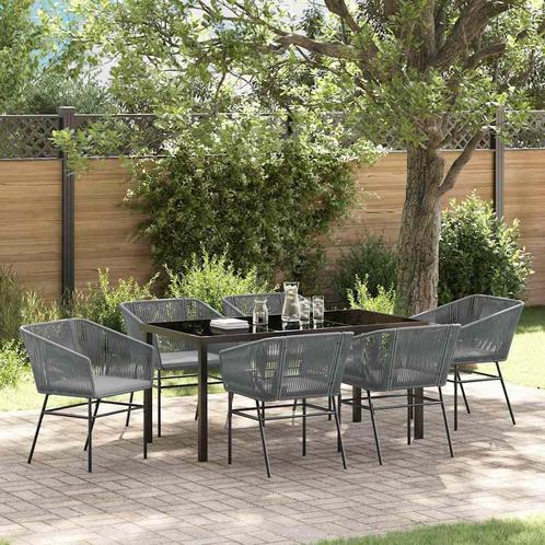 vidaXL Tuin Eettafel Set 7 pcs Grijs Poly rattan, Tuin en Terras, Tuinsets en Loungesets, Nieuw, Verzenden