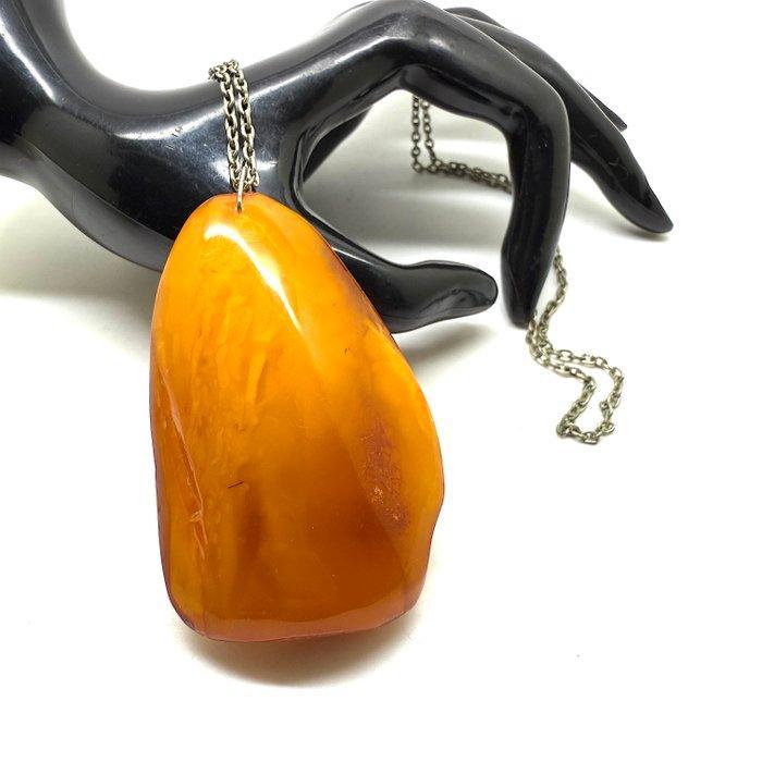 Grote oude natuurlijke Baltische amber hanger en ketting, Antiek en Kunst, Curiosa en Brocante