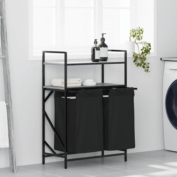 vidaXL Wasmand 2 vakken met planken grijs sonoma eiken, Huis en Inrichting, Woonaccessoires | Overige, Nieuw, Verzenden