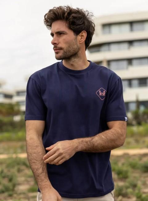 Marineblauw T-shirt met koraal diamant, Kleding | Heren, T-shirts, Nieuw, Ophalen of Verzenden