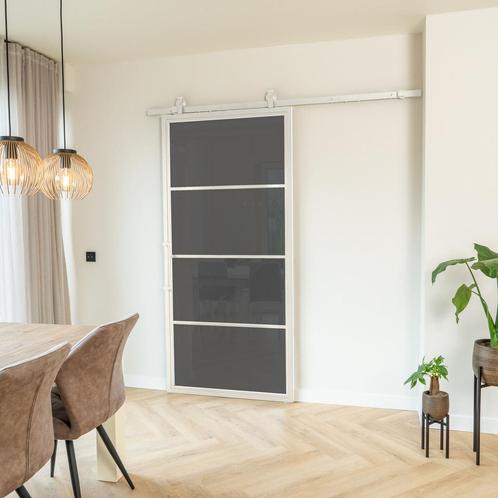 Stalen Schuifdeur - 4 Vlaks - Wit - Rook glas, Doe-het-zelf en Bouw, Raamkozijnen en Schuifdeuren, Inclusief glas, Nieuw, Metaal