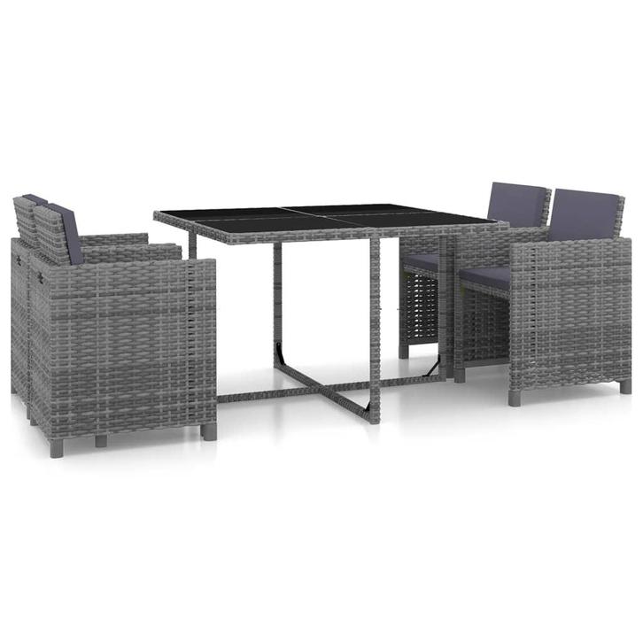 vidaXL 5-delige Tuinset met kussens poly rattan grijs, Tuin en Terras, Tuinsets en Loungesets, Tuinset, Nieuw, Verzenden