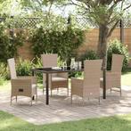 vidaXL Tuin Eettafel Set met kussen 5 pcs Beige poly rattan, Verzenden
