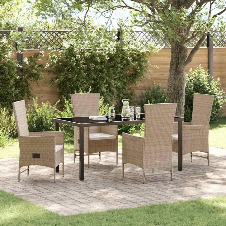 vidaXL Tuin Eettafel Set met kussen 5 pcs Beige poly rattan, Jardin & Terrasse, Ensembles de jardin, Envoi