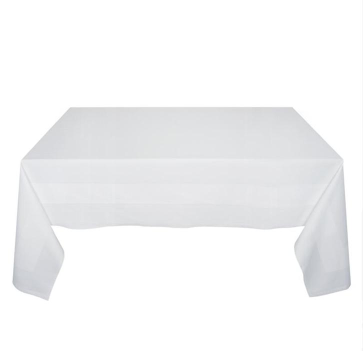 Tafelkleed Wit 105x155cm Met Ingeweven Satijnband - Treb Cla, Huis en Inrichting, Keuken | Textiel, Tafelkleed of Tafelzeil, Overige kleuren