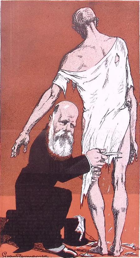 De regeering bezuinigt op de werkloozen op spotprent, Antiek en Kunst, Kunst | Litho's en Zeefdrukken, Verzenden