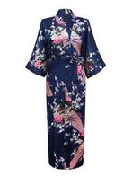KIMU® Kimono Donkerblauw 3/4 L-XL Yukata Satijn Onder de Kni, Nieuw, Ophalen of Verzenden