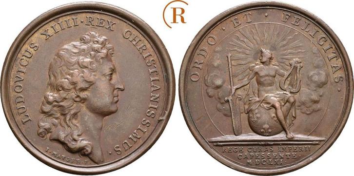 Brons medaille von J Mauger 1661 Frankreich: Ludwig Xiv,..., Postzegels en Munten, Penningen en Medailles, Verzenden
