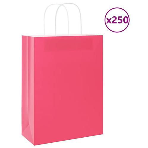 vidaXL Papieren zakken 250 st met hengsels 26x12x35 cm roze, Diversen, Cadeauverpakkingen, Nieuw, Verzenden