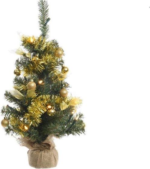 Miniboom jute zak pre-lit DIY 60 cm groen/goud (Overige), Huis en Inrichting, Woonaccessoires | Overige, Nieuw, Verzenden