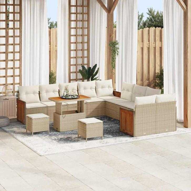 vidaXL Tuinbank Set met kussen 13 pcs beige en crèmekleurig, Tuin en Terras, Tuinsets en Loungesets, Nieuw, Verzenden