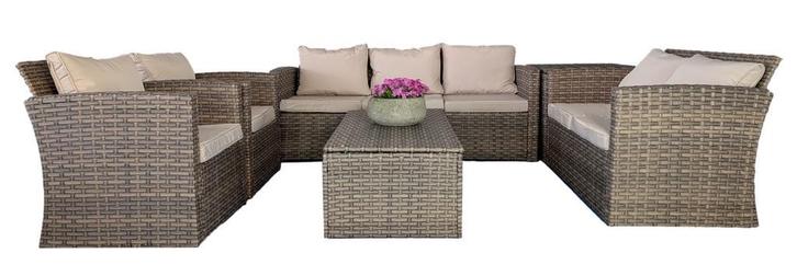 Loungeset 7 persoons wicker, Tuin en Terras, Tuinsets en Loungesets, Bank, Bijzettafel, Hocker, Stoel, Nieuw, Wicker, Loungeset