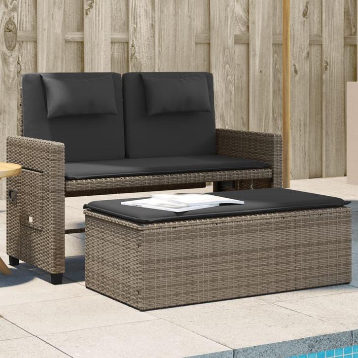 vidaXL Tuinbankje verstelbaar met kussens poly rattan grijs, Tuin en Terras, Tuinsets en Loungesets, Nieuw, Verzenden