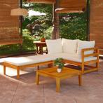vidaXL 3-delige Loungeset met crèmewitte kussens acaciahout, Tuin en Terras, Verzenden, Nieuw, Loungeset