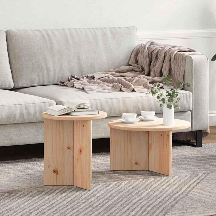 vidaXL Salontafel 2 pcs Naturel 49 x 49 x 28 cm Massief, Huis en Inrichting, Tafels | Salontafels, Nieuw, Verzenden