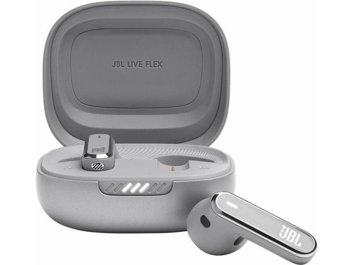 JBL Live Flex - Draadloze oordopjes - ANC - IP54 - Zilver, Telecommunicatie, Mobiele telefoons | Oordopjes, Zo goed als nieuw