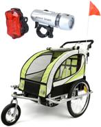 Fietskar kind - buggy - 2-zits - met schokbreker - lime g..., Fietsen en Brommers, Fietsaccessoires | Aanhangwagens en Karren