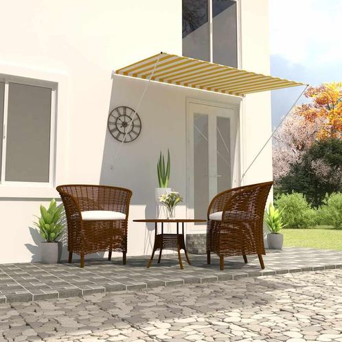 vidaXL Luifel uittrekbaar 200x150 cm geel en wit, Tuin en Terras, Zonneschermen, Nieuw, Verzenden