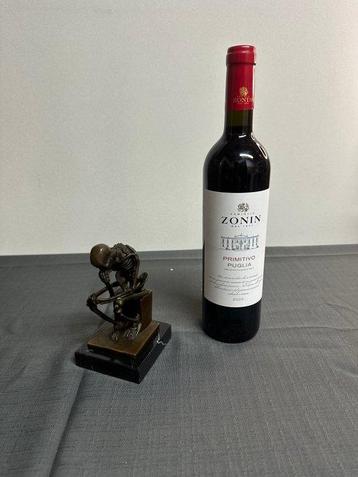 Figure - Bronzefigur Skelett Denker- Milo- Marmor Sockel -, Antiek en Kunst