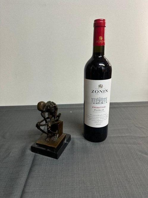 Figure - Bronzefigur Skelett Denker- Milo- Marmor Sockel -, Antiek en Kunst, Curiosa en Brocante