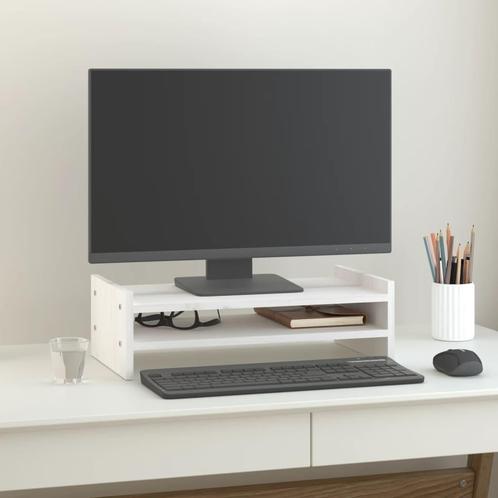 vidaXL Monitorstandaard 50x27x15 cm massief grenenhout wit, Computers en Software, Overige Computers en Software, Nieuw, Verzenden