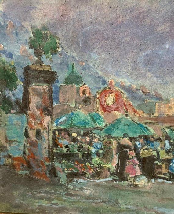 Eduardo Dalbono (1841-1915), Attr. - Mercato a Napoli, Antiek en Kunst, Kunst | Schilderijen | Klassiek