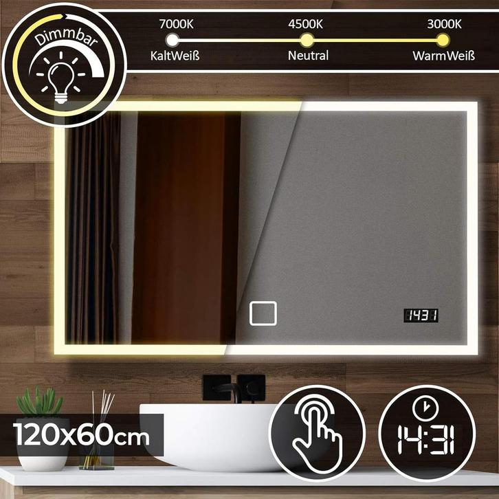 Badkamerspiegel met verlichting - Wandspiegel - 120x60 cm -, Huis en Inrichting, Woonaccessoires | Spiegels, Nieuw, Verzenden