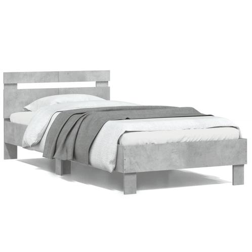 vidaXL Cadre de lit avec tête de lit gris béton 100x200, Huis en Inrichting, Slaapkamer | Bedden, Verzenden
