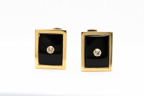 Boutons de manchette - 18 carats Or jaune Onyx - Diamant, Handtassen en Accessoires, Antieke sieraden