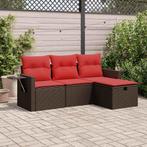 vidaXL 4-delige Loungeset met kussens poly rattan bruin, Verzenden, Nieuw, Loungeset