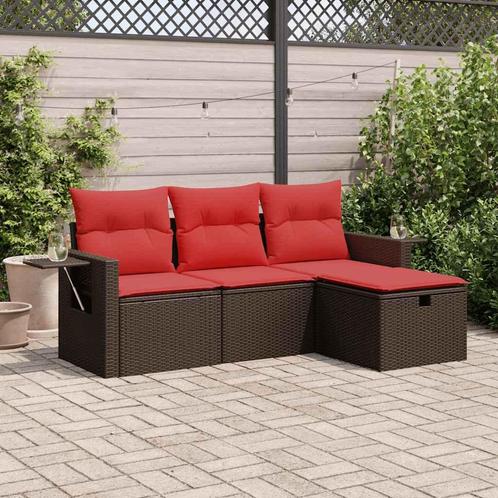 vidaXL 4-delige Loungeset met kussens poly rattan bruin, Tuin en Terras, Tuinsets en Loungesets, Loungeset, Nieuw, Verzenden