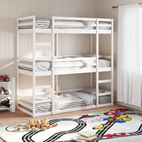 vidaXL Stapelbed 3-persoons massief grenenhout wit 90x200 cm, Huis en Inrichting, Slaapkamer | Bedden, Nieuw, Verzenden