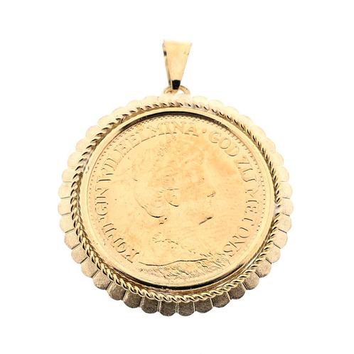 Gouden hanger van 10 gulden munt Koningin Wilhelmina 1912, Handtassen en Accessoires, Bedels, Gebruikt, Overige merken, Goud, Ophalen of Verzenden