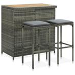 vidaXL 3-delige Barset poly rattan grijs, Verzenden, Nieuw