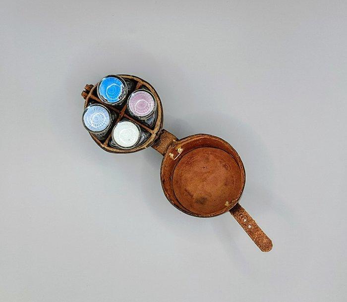 Set of 4 Enameled - Parfumfles - .925 zilver, Antiek en Kunst, Antiek | Zilver en Goud