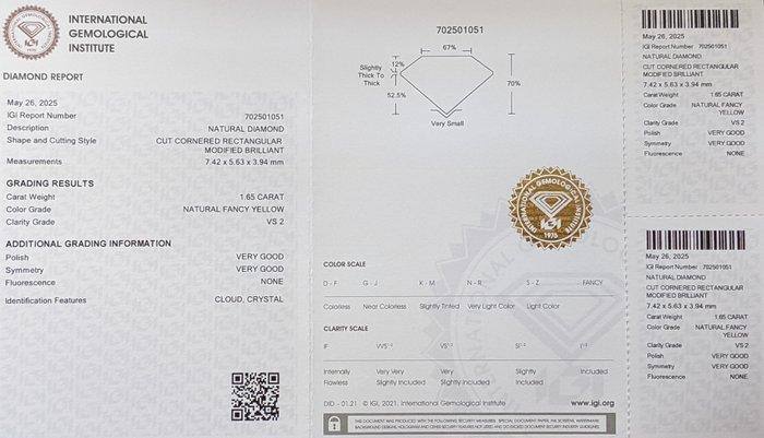 1 pcs Diamant (Natuurlijk gekleurd) - 1.65 ct - Radiant -, Handtassen en Accessoires, Edelstenen