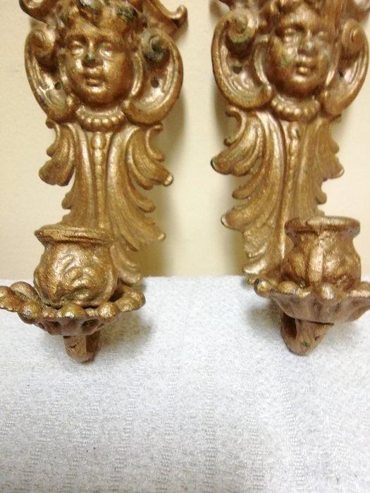 Kaarsenhouder (2) - bronzen gietijzer - Angel muur, Antiek en Kunst, Antiek | Overige Antiek